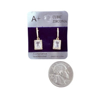 Cubic Zirconia Emerald Cut Drop Earrings (CZ-342)(0.4x0.8in)