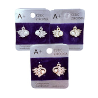 Cubic Zirconia & Pearl Swan Stud Earrings (CZ-334)(0.6x0.5in)