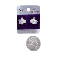 Cubic Zirconia & Pearl Swan Stud Earrings (CZ-334)(0.6x0.5in)
