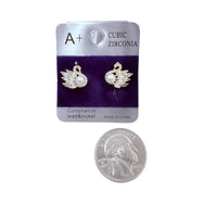 Cubic Zirconia & Pearl Swan Stud Earrings (CZ-334)(0.6x0.5in)