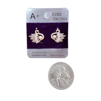 Cubic Zirconia & Pearl Swan Stud Earrings (CZ-334)(0.6x0.5in)