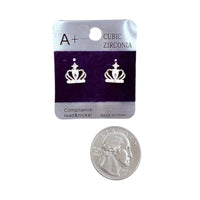 Cubic Zirconia Crown Stud Earrings (CZ-358)(0.5x0.4in)
