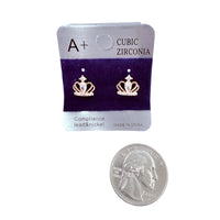 Cubic Zirconia Crown Stud Earrings (CZ-358)(0.5x0.4in)