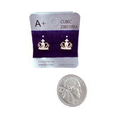 Cubic Zirconia Crown Stud Earrings (CZ-358)(0.5x0.4in)