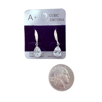 Cubic Zirconia Teardrop Drop Earrings in Silver or Gold (0.25x1in)
