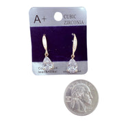Cubic Zirconia Teardrop Drop Earrings in Silver or Gold (0.25x1in)