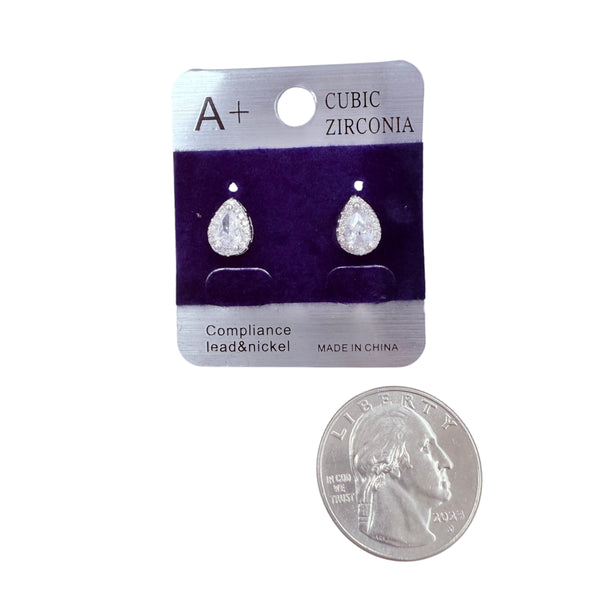 Cubic Zirconia Teardrop Stud (0.25x0.3in)(CZ-321)