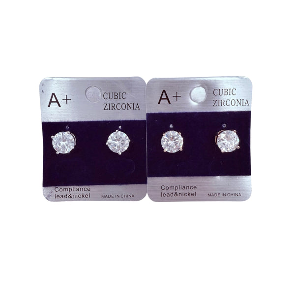 8mm Cubic Zirconia Round Stud Earrings in Silver or Rose Gold
