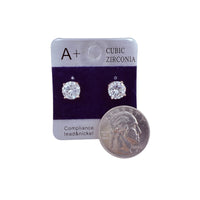 8mm Cubic Zirconia Round Stud Earrings in Silver or Rose Gold