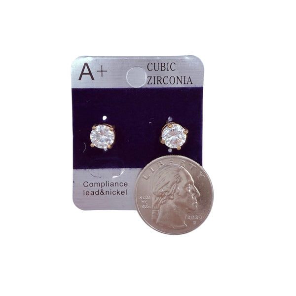 7mm Round Rose Gold Plated Cubic Zirconia Stud Earrings
