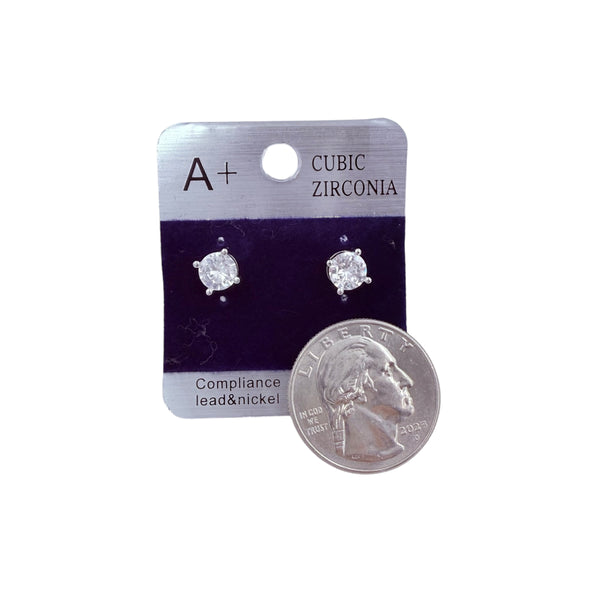 6mm Round Silver Plated Cubic Zirconia Stud Earrings