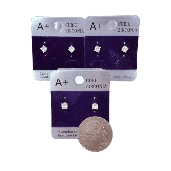 4mm Cubic Zirconia Round Stud Earrings in Silver, Gold, or Rose Gold