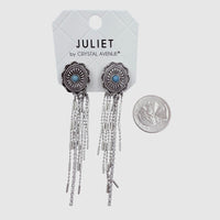 Western Tassel Antique Silver Post Earrings (0.7x3.4in)