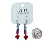 Syringe Heart Nurse Themed Dangle Acrylic Earring (0.4x1.6in)