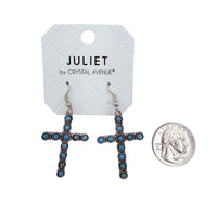 Burnished Silver Plated Cross Oval Turquoise Earrings (0.96x2in)