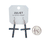 Burnished Silver Plated Cross Oval Turquoise Earrings (0.96x2in)