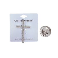 Rhinestone Two Line Cross Brooch Pin (1.2x2in)