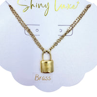 "LOVE" Lock Pendant on Double Cable Chain Necklace (16+3in)