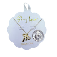 Stainless Steel Gold Plated Ribbon Bow Necklace (16+3in)