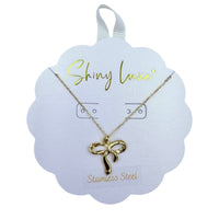 Stainless Steel Gold Plated Ribbon Bow Necklace (16+3in)