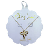 Stainless Steel Gold Plated Ribbon Bow Necklace (16+3in)