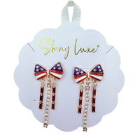 USA Themed Patriotic Ribbon Bow Tassel Earrings (0.8x2in)
