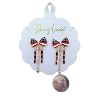 USA Themed Patriotic Ribbon Bow Tassel Earrings (0.8x2in)