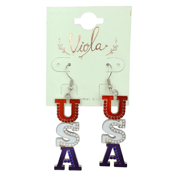 USA Drop Patriotic Fish Hook Earrings (0.6x2.5in)