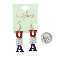 USA Drop Patriotic Fish Hook Earrings (0.6x2.5in)