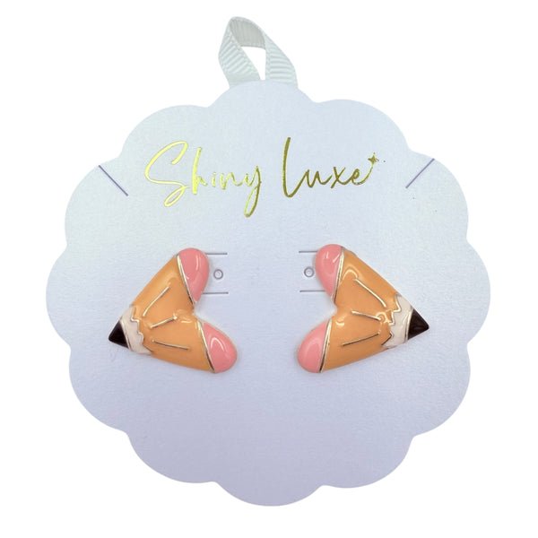 Teacher Themed Heart Shaped Pencil Post Earrings (1x1in)