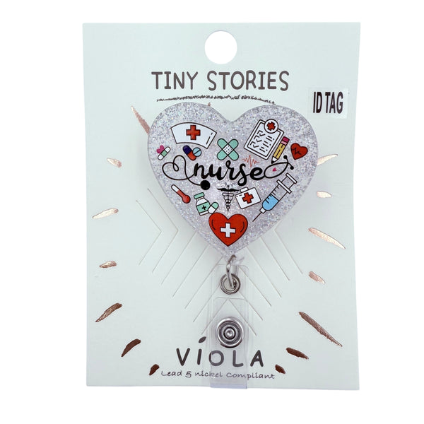 Nurse Themed Heart Shaped Retractable ID Holder (2x3.5in)