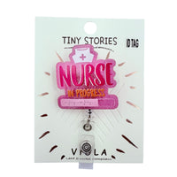 Nurse In Progress Pink Glitter Retractable ID Holder (1.75x4in)