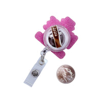 Nurse In Progress Pink Glitter Retractable ID Holder (1.75x4in)