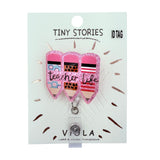 Teacher Life Pink Glitter Retractable ID Holder (1.75x3.5in)