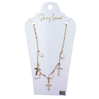 Mother of Pearl Multi-Cross Charm Paperclip Necklace (16+3in)