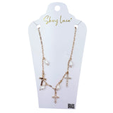 Mother of Pearl Multi-Cross Charm Paperclip Necklace (16+3in)