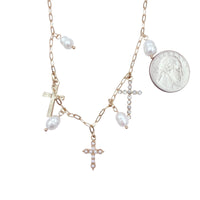 Mother of Pearl Multi-Cross Charm Paperclip Necklace (16+3in)