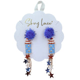 USA Patriotic Rocket Pom Pom Dangle Earrings (0.5x3in)