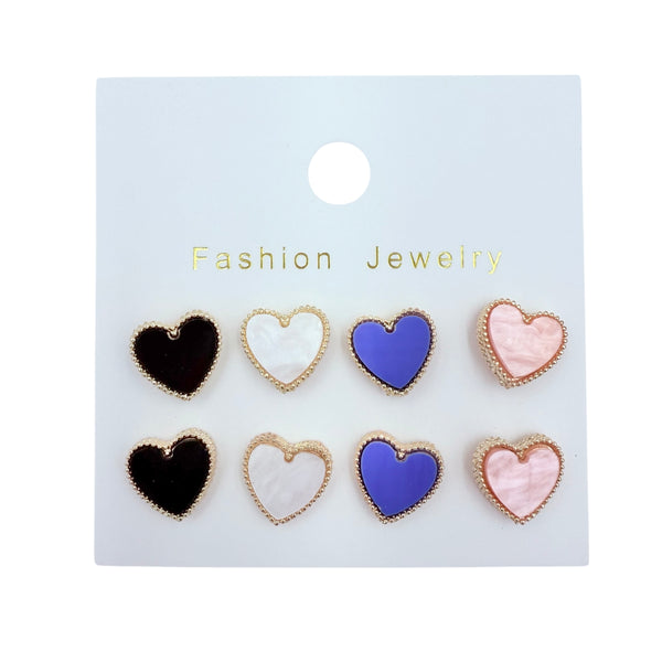 Heart Stud Earring 4 Pair Set (0.5x0.5in)