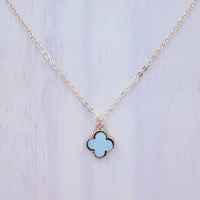Single Clover In Lay Gold Plated Necklace in 6 Colors (17+3in)