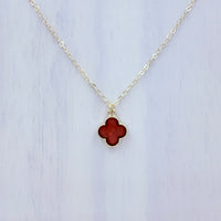 Single Clover In Lay Gold Plated Necklace in 6 Colors (17+3in)