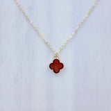 Single Clover In Lay Gold Plated Necklace in 6 Colors (17+3in)