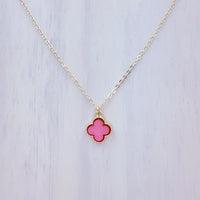 Single Clover In Lay Gold Plated Necklace in 6 Colors (17+3in)