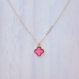 Single Clover In Lay Gold Plated Necklace in 6 Colors (17+3in)