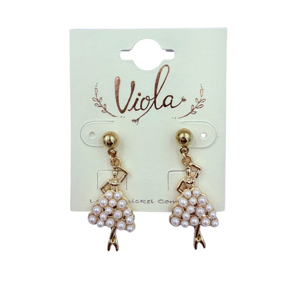 Ballet Dancer Pearl Dangle Earrings (0.6x1.5in)