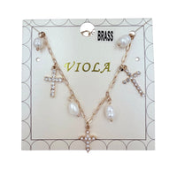 Mother of Pearl Multi-Cross Charm Paperclip Bracelet (7+1.5in)