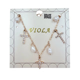 Mother of Pearl Multi-Cross Charm Paperclip Bracelet (7+1.5in)