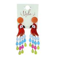Acrylic Parrot Tassel Tail Dangle Glitter Earrings (1x3in)