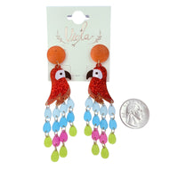 Acrylic Parrot Tassel Tail Dangle Glitter Earrings (1x3in)