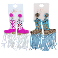 Cowboy Boot Tassel Beaded Earrings in 2 Colors (1.75x5in)